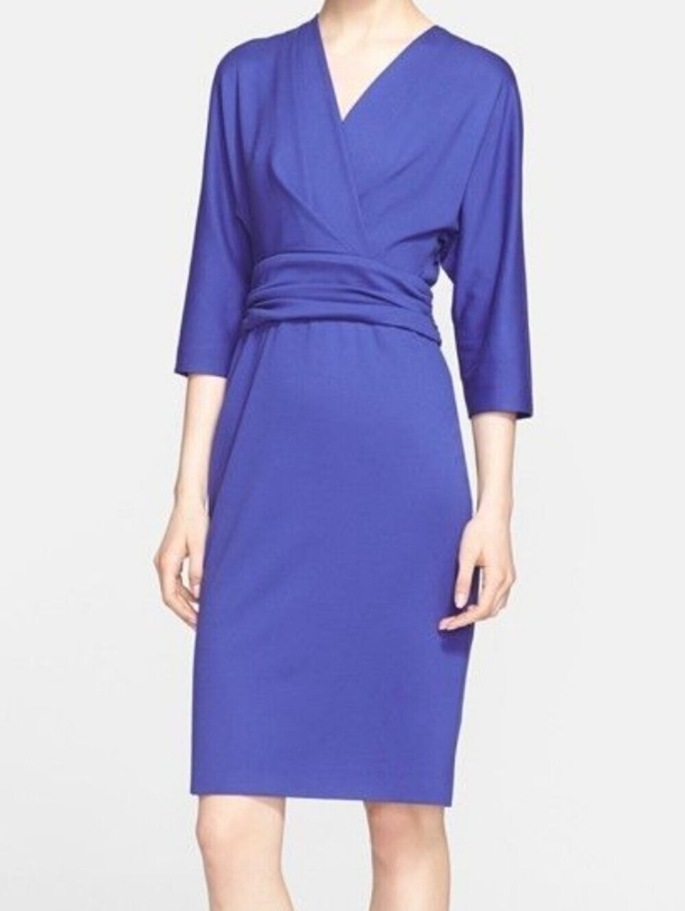 Escada Cobalt Blue Draped V-Neck Midi Dress